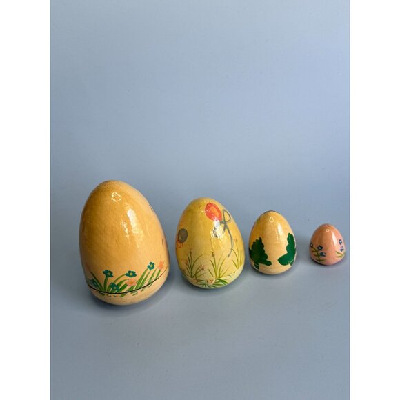 Hand-Painted Wooden Nesting Egg Set With Adorable Animal Designs & Pastel Colors - Picture 5 of 6